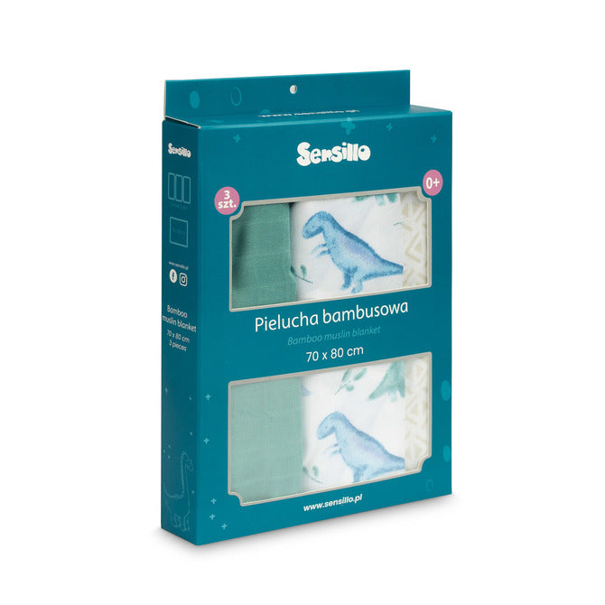 Бамбукови Пелени 3 броя Динозаври Зелен 70X80 Sensillo