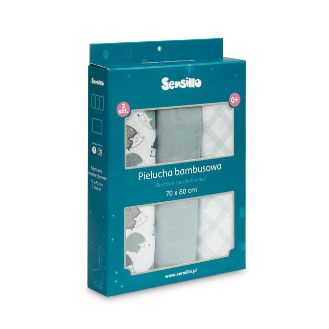 Бамбукови Пелени 3 броя Таралежчета Син 70X80 Sensillo