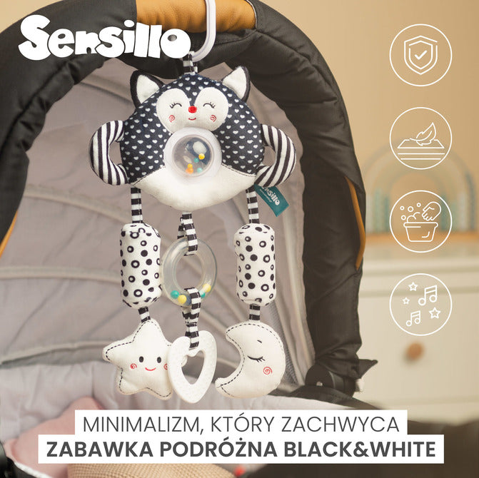 Играчка За количка Черно-Бяла Котенце Sensillo