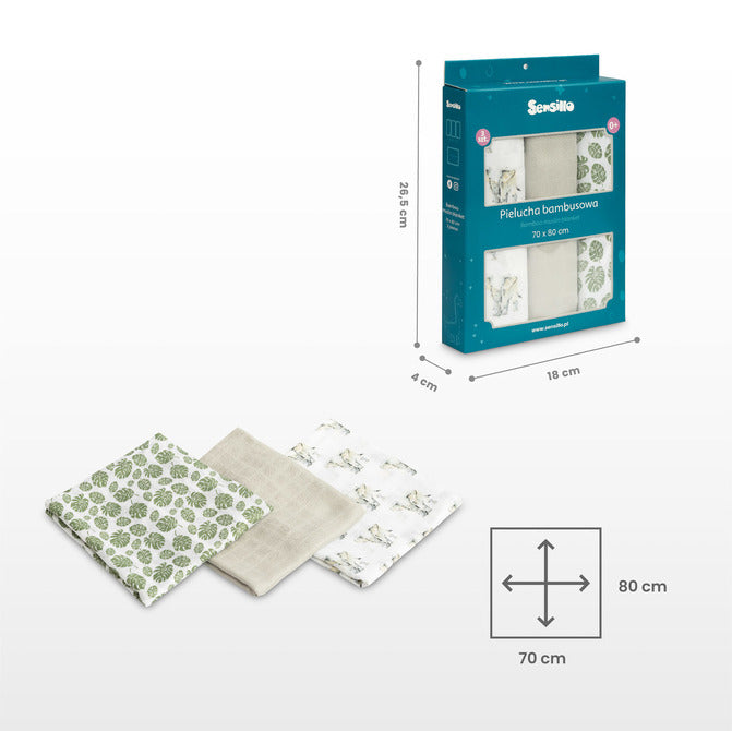 Бамбукови Пелени 3 броя Динозаври Зелен 70X80 Sensillo