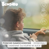 un poncho auto gri de pluș.