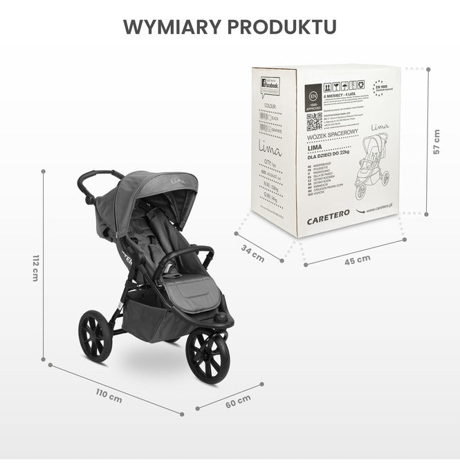 Cărucior pentru bebeluși Lima, negru, Caretero