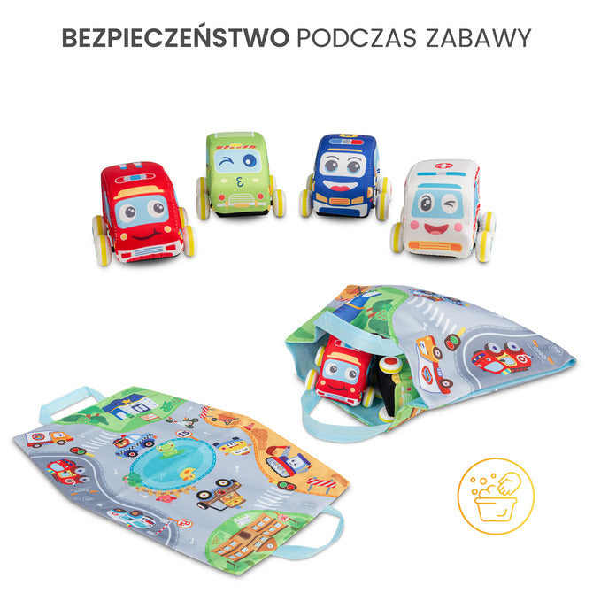 Образователна Играчка Плюшени Колички 4 Броя С Пътна ПостелкаИ Чанта 12 + Toyz