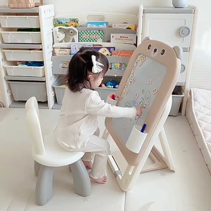 2 В 1 Сгъваема Дъска За Рисуване Със Строителни Блокчета Кафява Feelkids