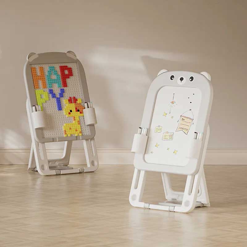 2 В 1 Сгъваема Дъска За Рисуване Със Строителни Блокчета Сива Feelkids