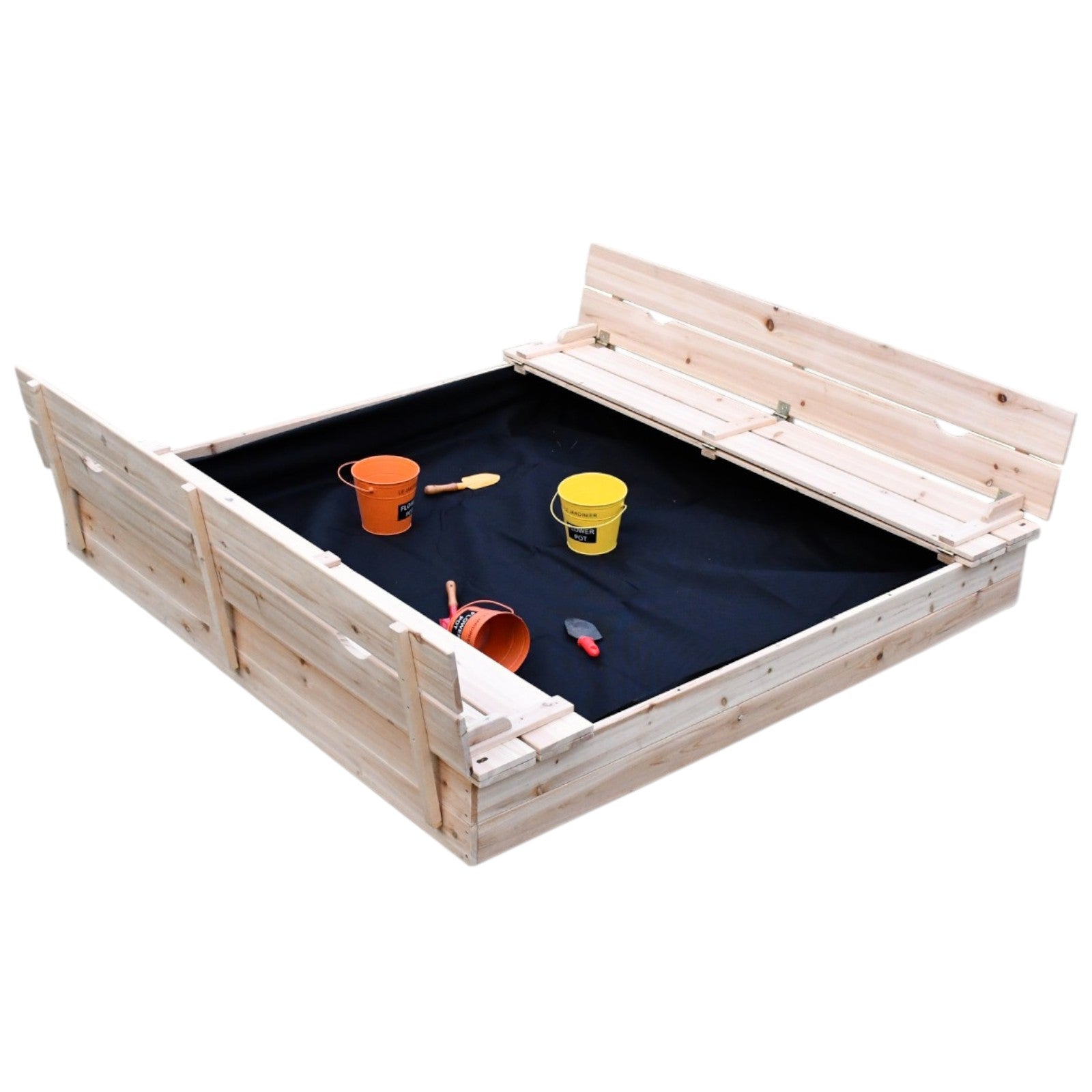 Голям Детски Пясъчник С Пейки И Сгъваем Капак Ginger Home 157X157X21См, Дървен