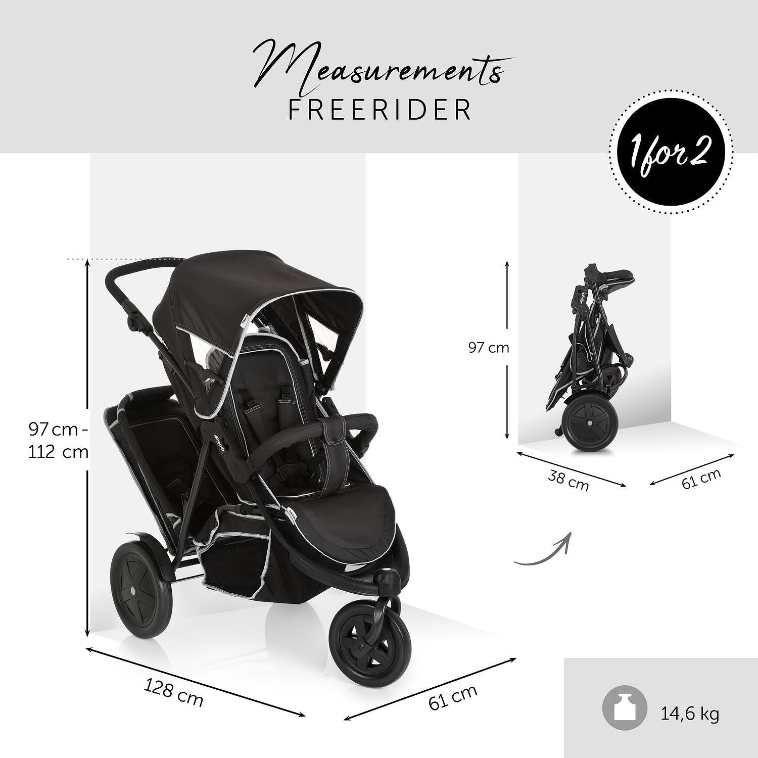 Бебешка Количка За Близнаци Freerider Sh12 Black Hauck