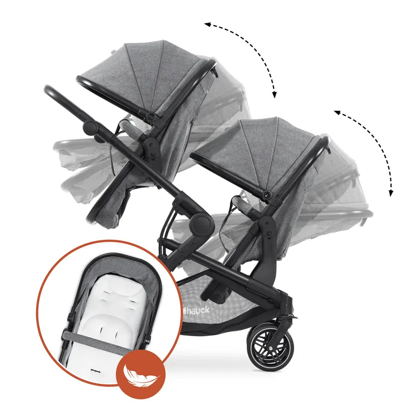 Детска Количка За Близнаци Atlantic Twin Melange Grey Hauck