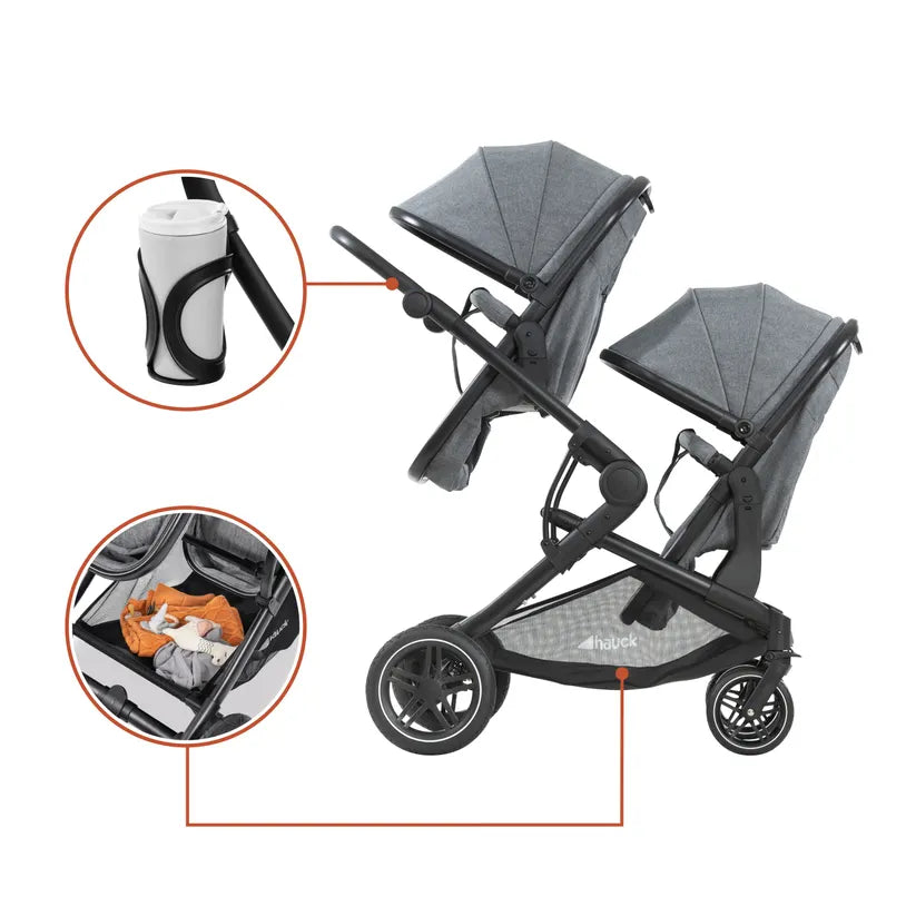 Детска Количка За Близнаци Atlantic Twin Melange Grey Hauck