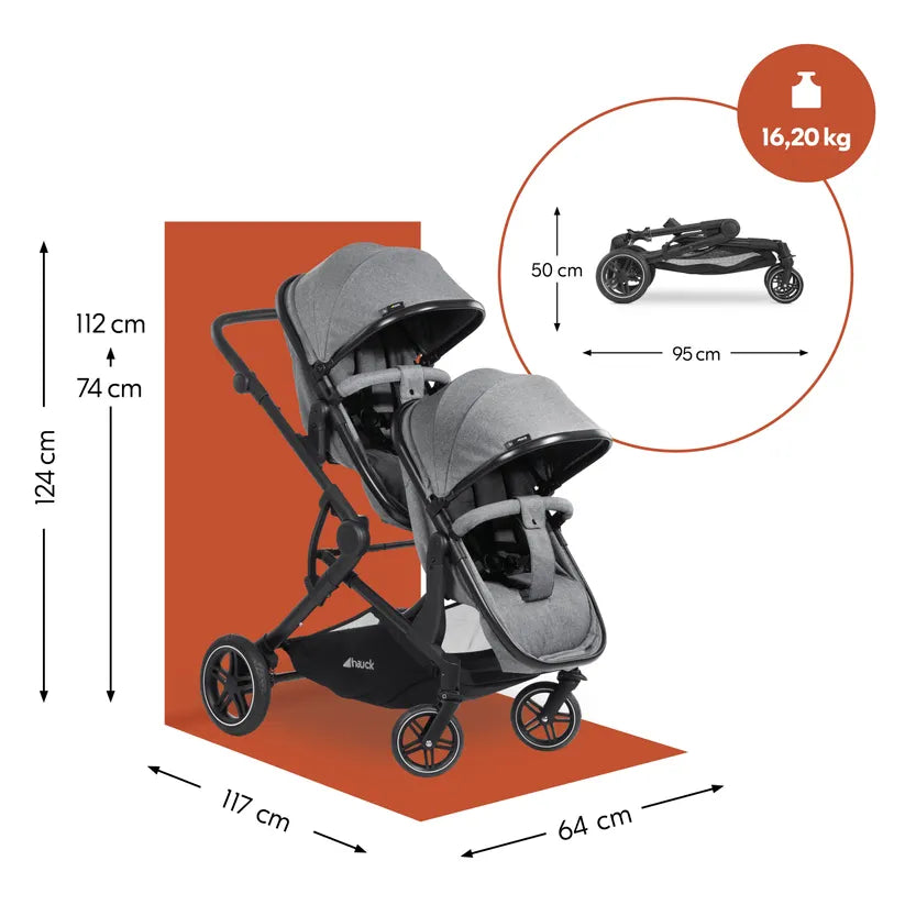 Детска Количка За Близнаци Atlantic Twin Melange Grey Hauck