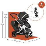 Детска Количка За Близнаци Duett 2 Black Hauck