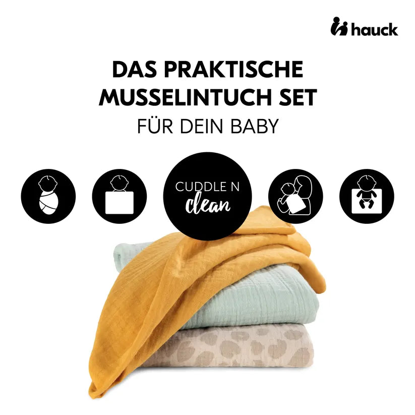 Комплект Пелени От Муселин 3 Бр Cuddle N Clean Honey Mint Leo Natural Hauck