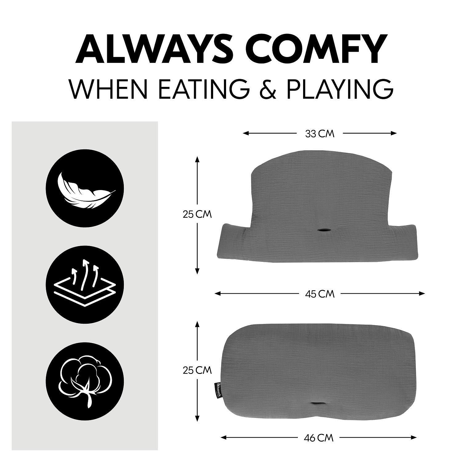 Подложка За Стол За Хранене Highchair Pad Select Muslin Dark Grey Hauck
