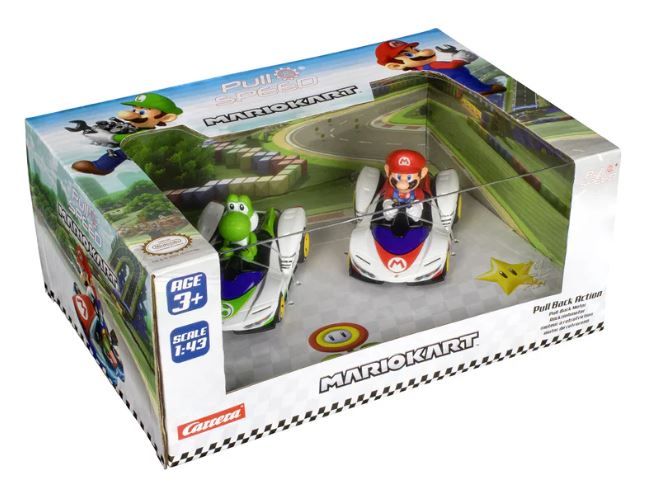 Комплект Пулбек Колички, Carrera, Super Mario, Марио И Йоши, 2 Броя Gusio