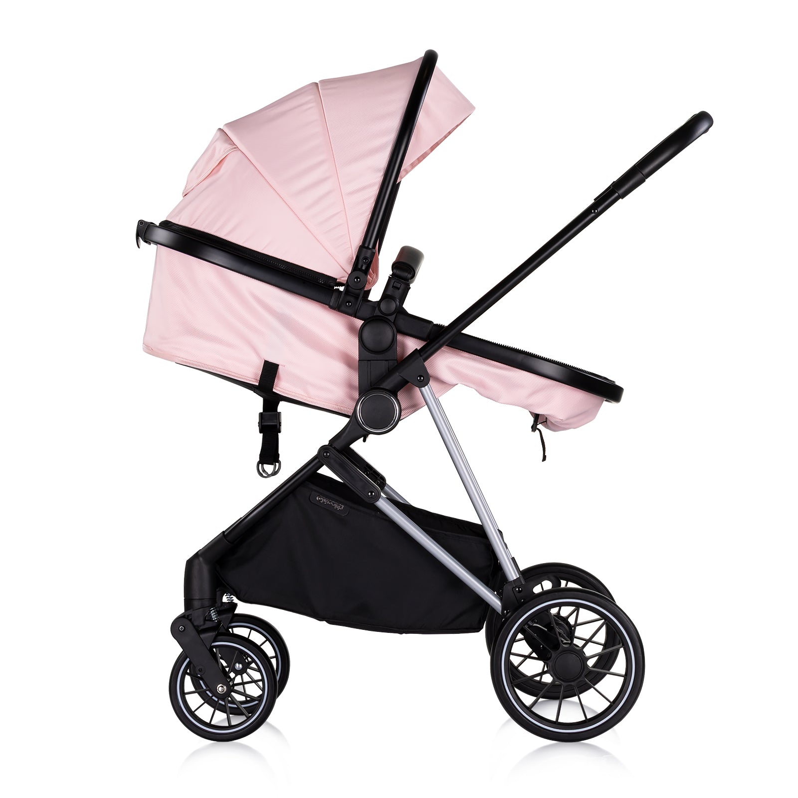 Cărucior pentru bebeluși „Aura” roz cu nalbă mare