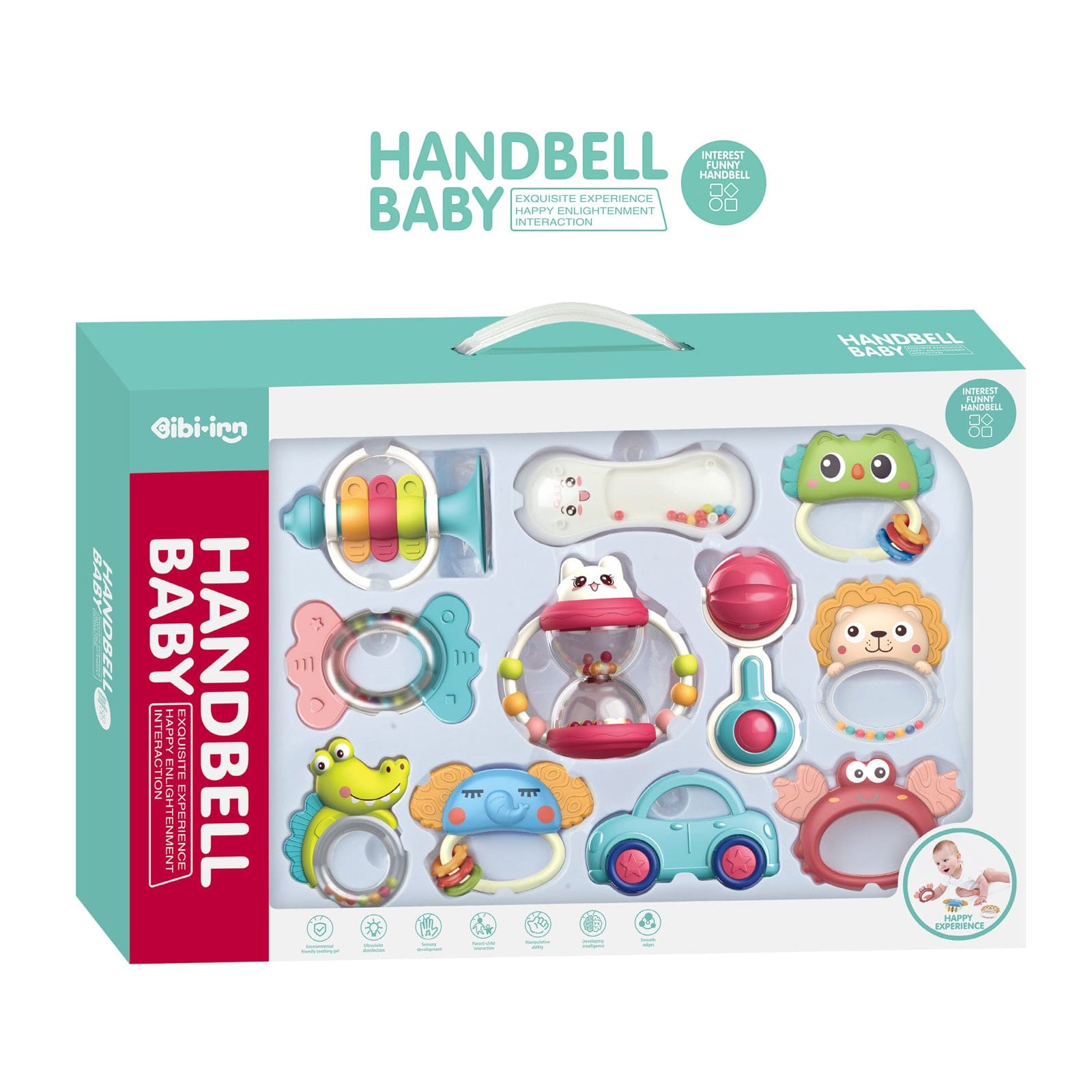 Zornăitoare și jucărie de dentiție pentru bebeluși, 11 bucăți