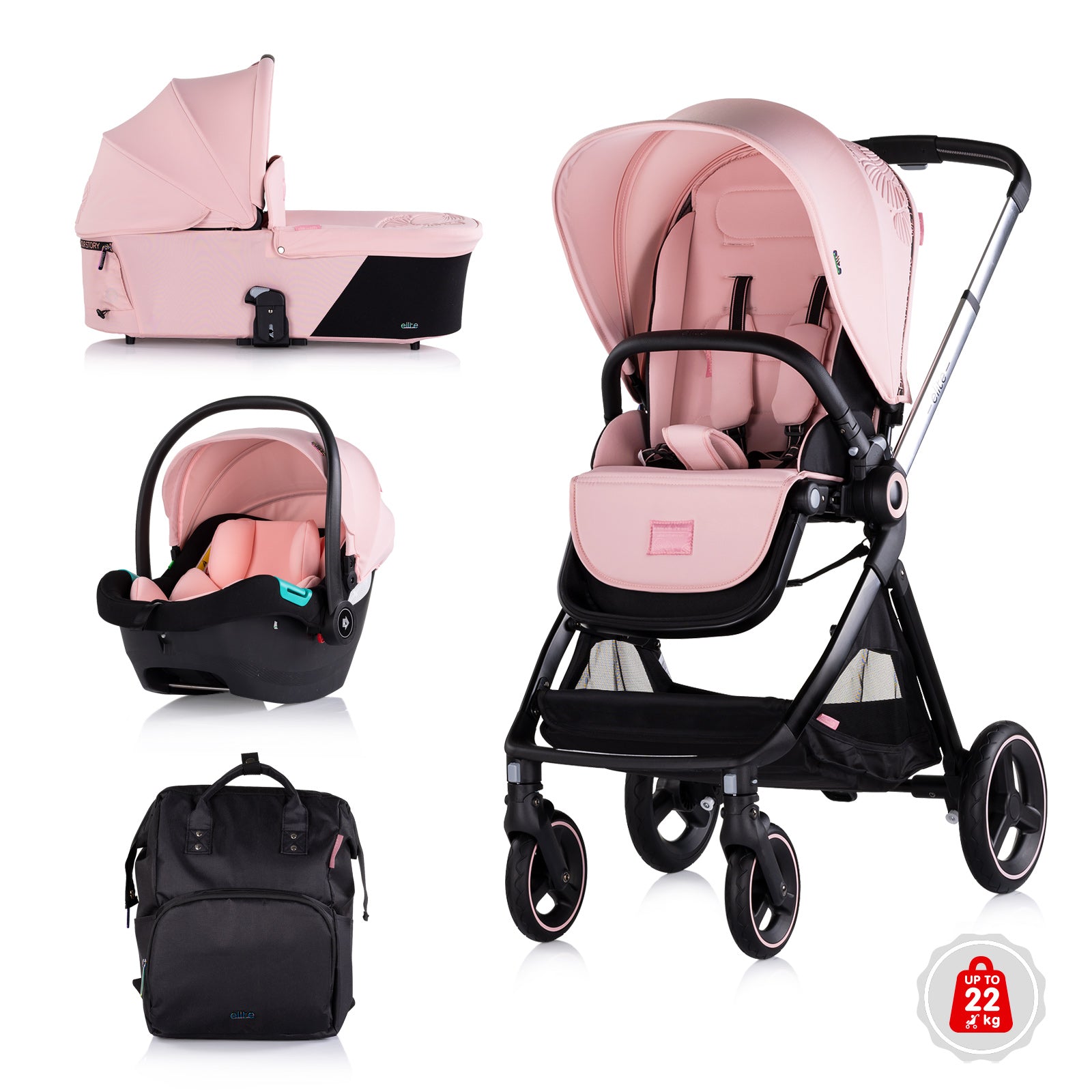 Cărucior pentru bebeluși până la 22 de ani „Elite” Marshmallow