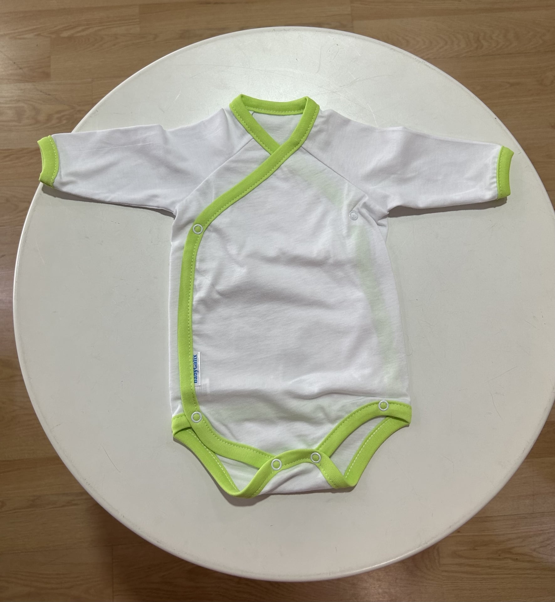 Galix-Бебешко Боди С Дълъг Ръкав И Премятане Бял/Зелен 56См