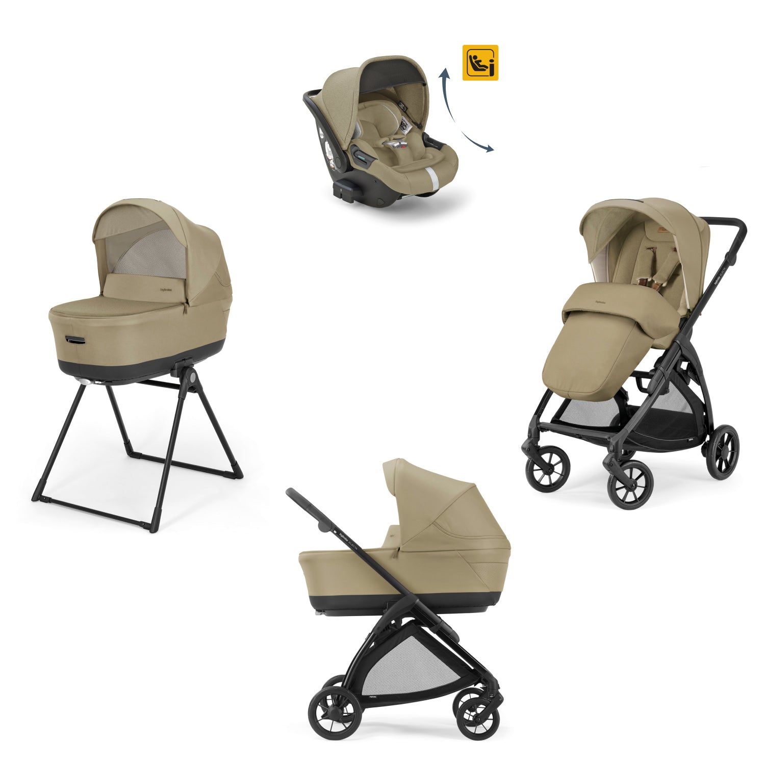 Бебешка Количка 4 В 1 Inglesina System Quattro Electa Darwin Infant Recline - Dumbo Caramel/Total Black - Комбинирани Колички - Inglesina - BebeMama