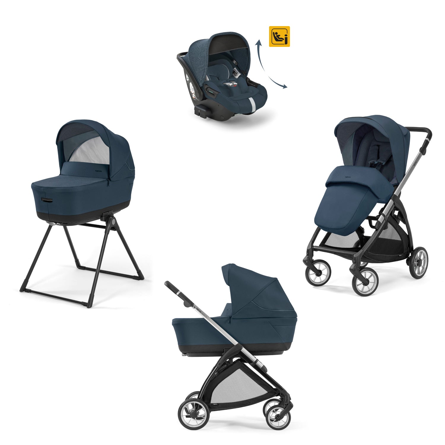 Бебешка Количка 4 В 1 Inglesina System Quattro Electa Darwin Infant Recline - Hudson Blue/Silver Black - Комбинирани Колички - Inglesina - BebeMama