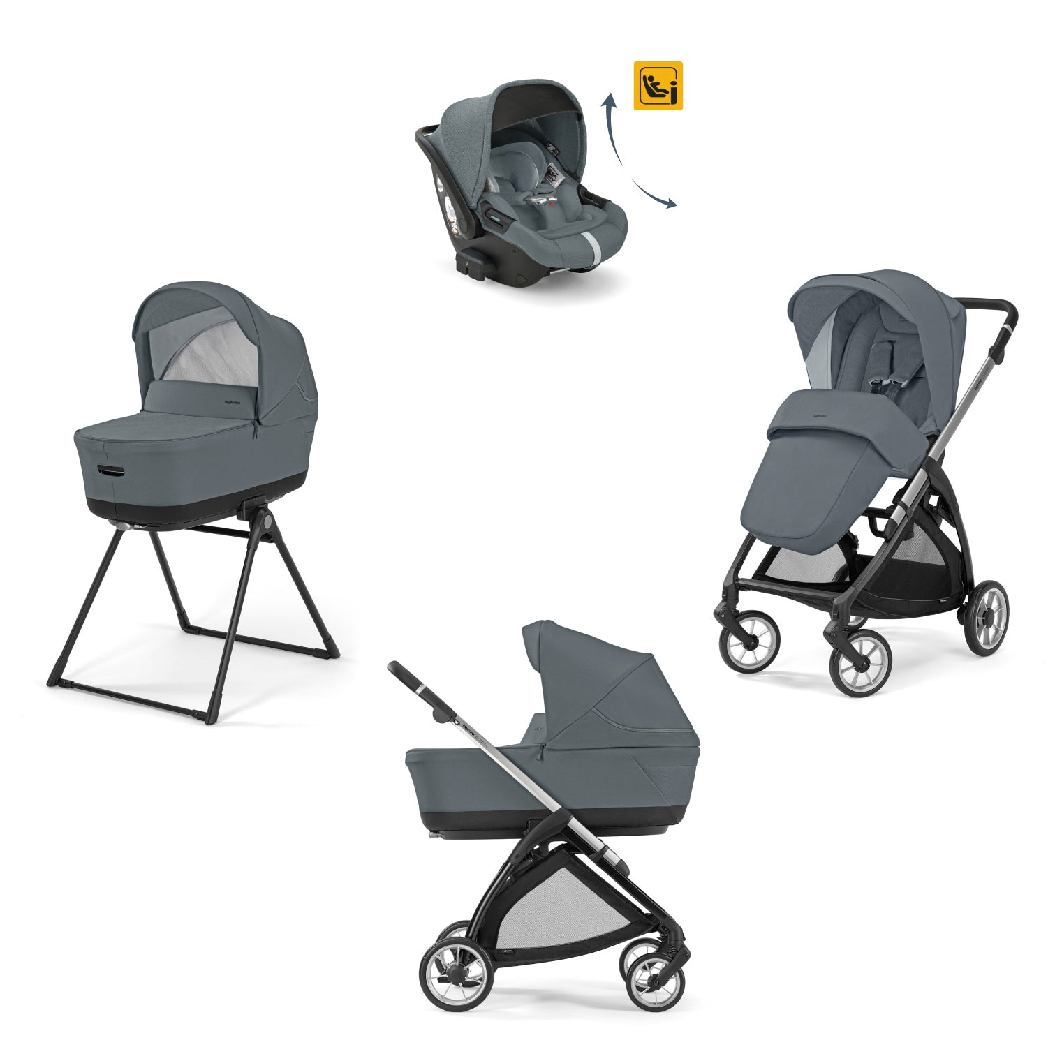 Бебешка Количка 4 В 1 Inglesina System Quattro Electa Darwin Infant Recline - Union Grey/Silver Black - Комбинирани Колички - Inglesina - BebeMama