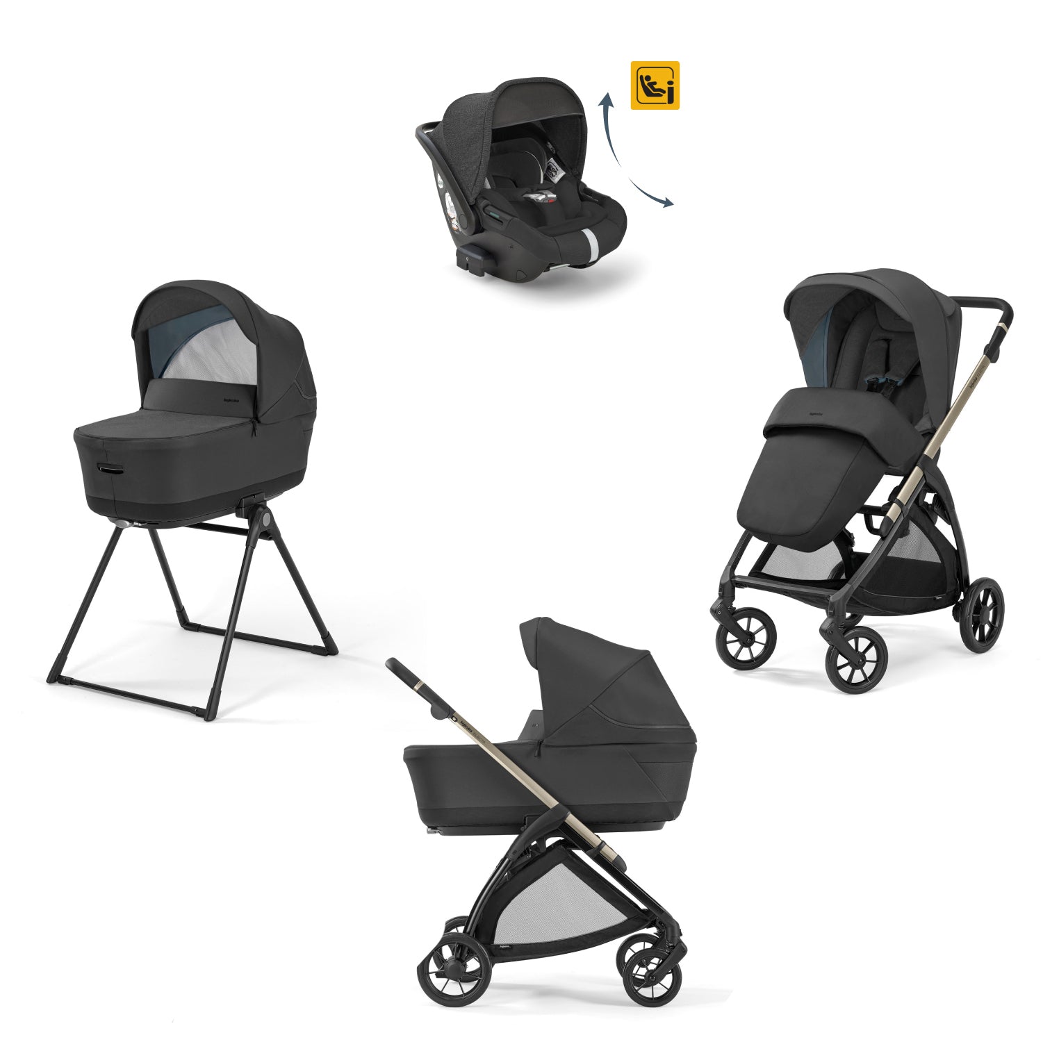 Бебешка Количка 4 В 1 Inglesina System Quattro Electa Darwin Infant Recline - Upper Black/Iridium Black - Комбинирани Колички - Inglesina - BebeMama