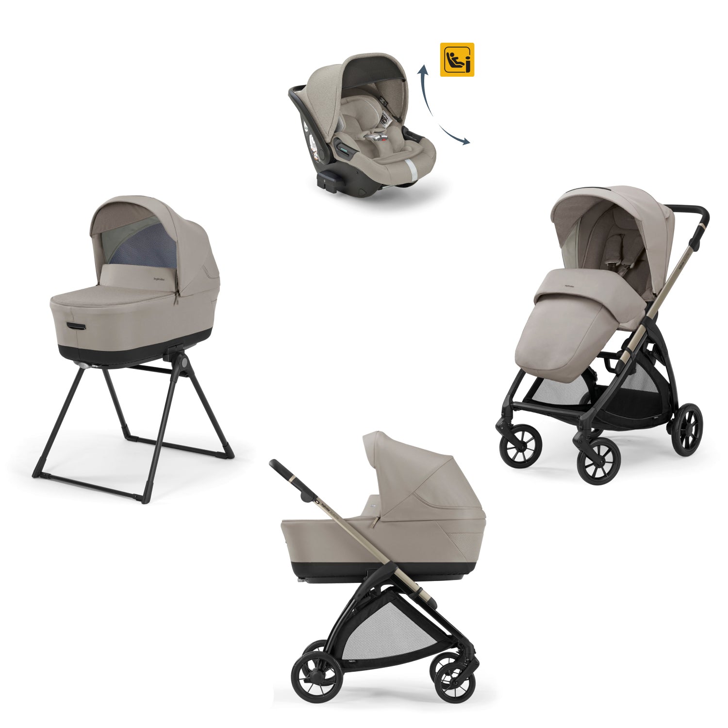 Бебешка Количка 4 В 1 Inglesina System Quattro Electa Darwin Infant Recline - Battery Beige/Iridium Black - Комбинирани Колички - Inglesina - BebeMama