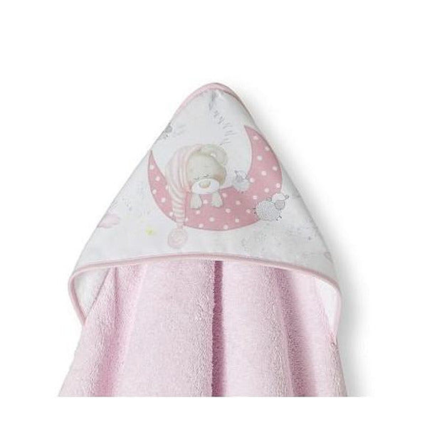 Babafürdőlepedő 100x100 cm, Bear Sleeping Pink 01225 02 Interbaby