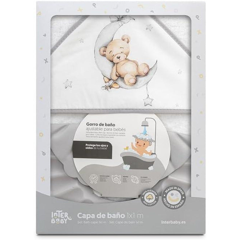 Комплект Бебешка Хавлия 100x100 См. + Козирка Oso Luna Estrellas White Grey Interbaby
