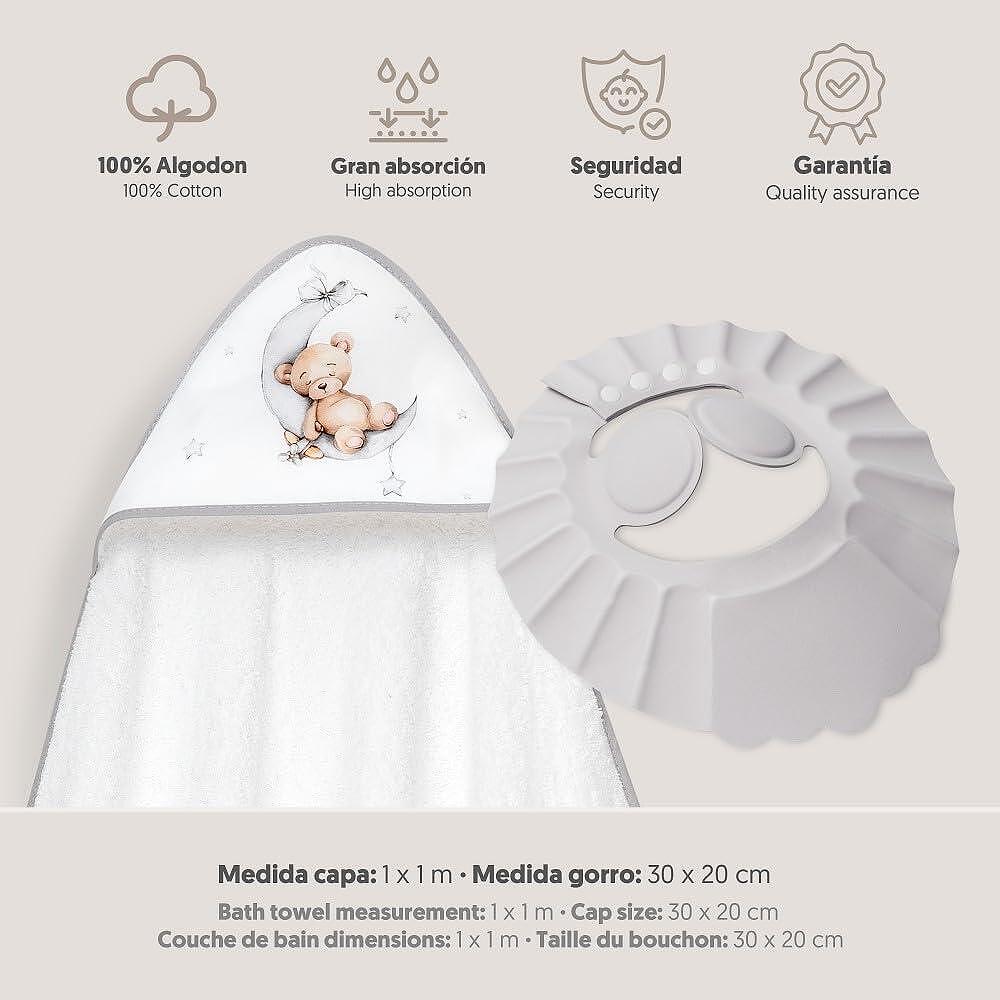 Комплект Бебешка Хавлия 100x100 См. + Козирка Oso Luna Estrellas White Grey Interbaby