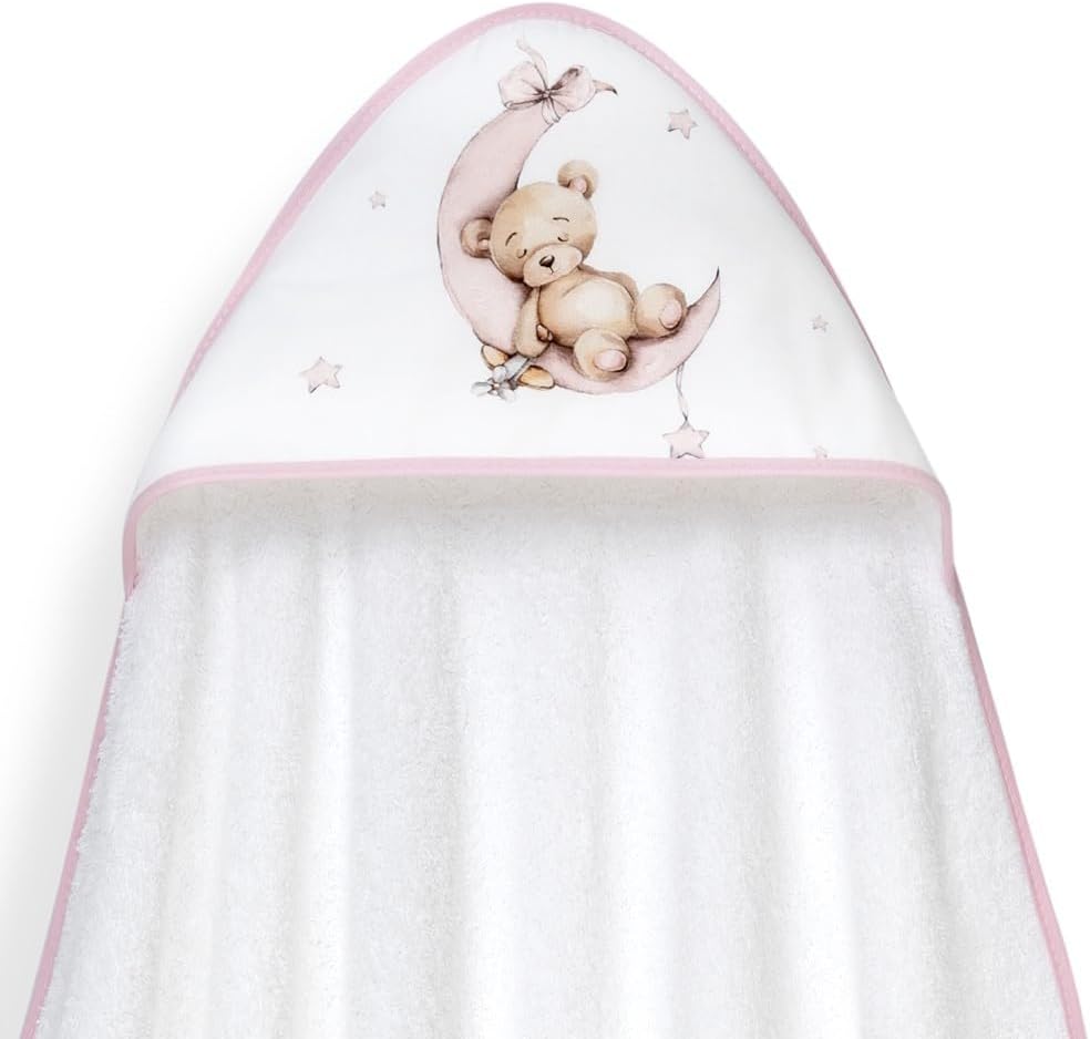 Комплект Бебешка Хавлия 100x100 См. + Козирка Oso Luna Estrellas White Pink Interbaby