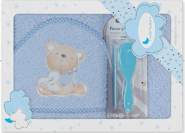 Комплект Бебешка Хавлия 100x100 См. С Гребен И Четка Love You Blue Interbaby