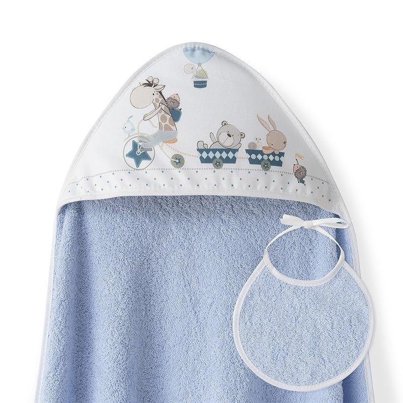 Комплект Бебешка Хавлия С Лигавник 100x100 См. Jirafa Bicicleta Blue Interbaby