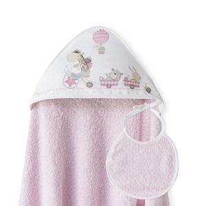 Комплект Бебешка Хавлия С Лигавник 100x100 См. Jirafa Bicicleta Pink Interbaby