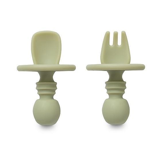 Комплект Силиконови Прибори За Хранене Anti Choking Olive Green Interbaby