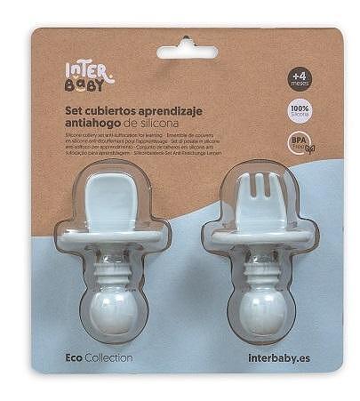 Комплект Силиконови Прибори За Хранене Anti Choking Blue Grey Interbaby