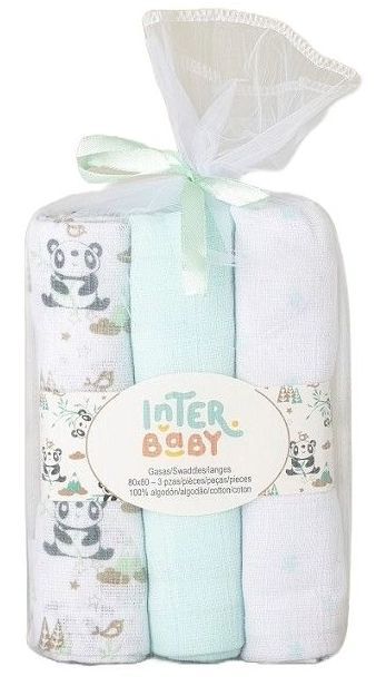 Муселинови Пелени 80х80 См 3бр Panda Green Interbaby