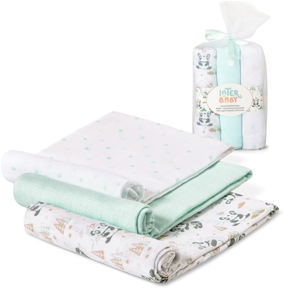 Муселинови Пелени 80х80 См 3бр Panda Green Interbaby