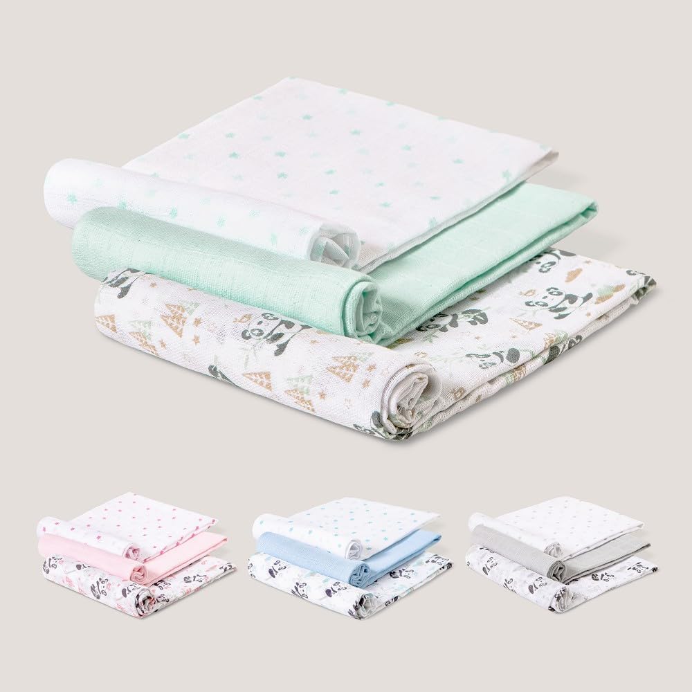 Муселинови Пелени 80х80 См 3бр Panda Green Interbaby