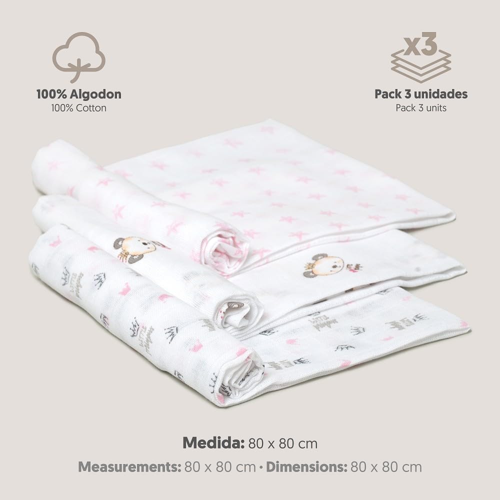 Муселинови Пелени 80х80 См 3бр Panda Pink Interbaby
