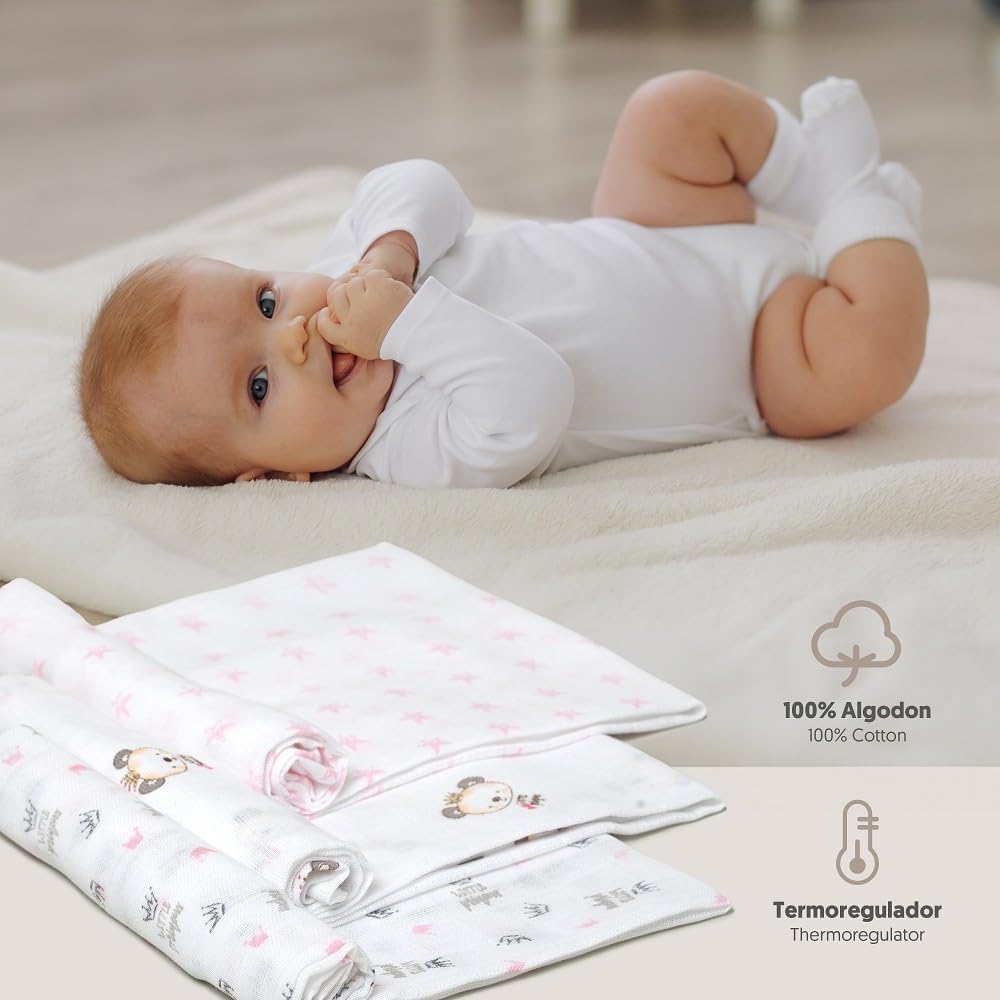 Муселинови Пелени 80х80 См 3бр Panda Pink Interbaby