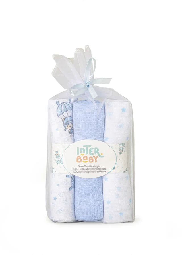 Муселинови Пелени 80х80 См 3бр Paracaidista Blue Interbaby