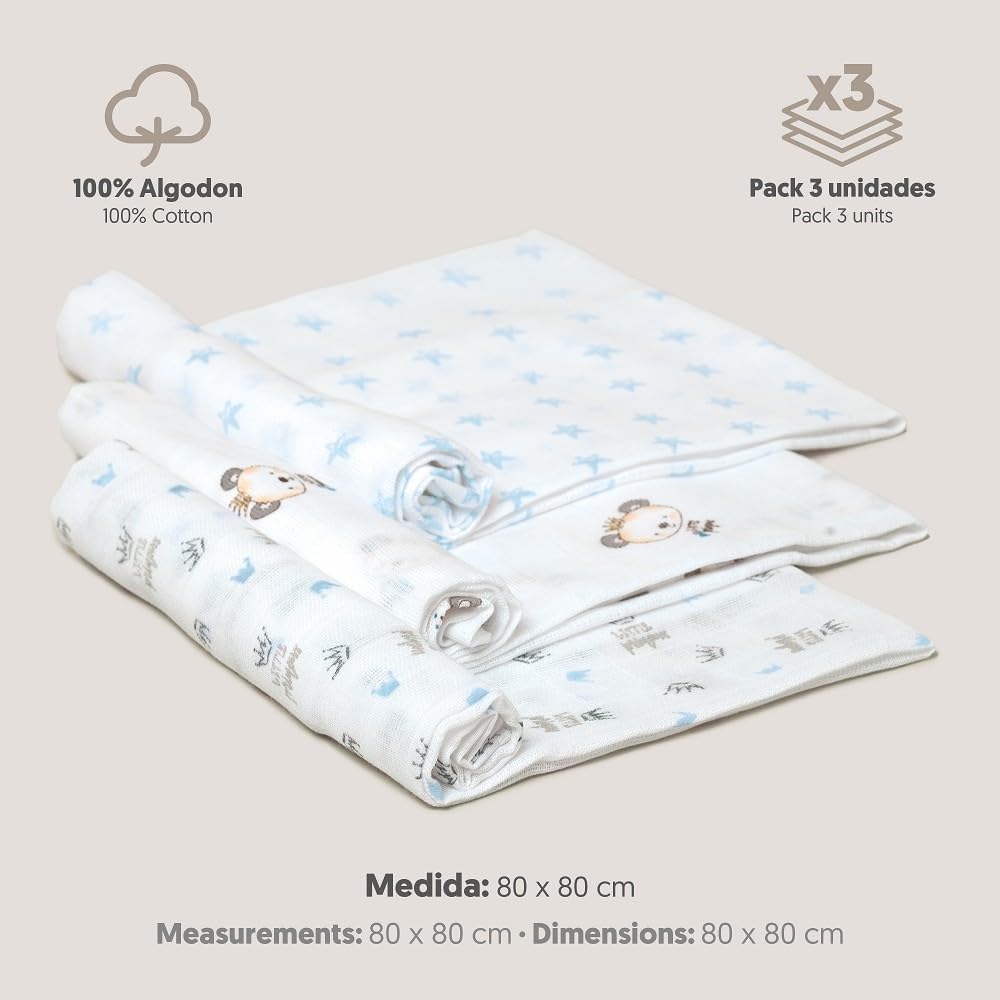 Муселинови Пелени 80х80 См 3бр Panda Blue Interbaby