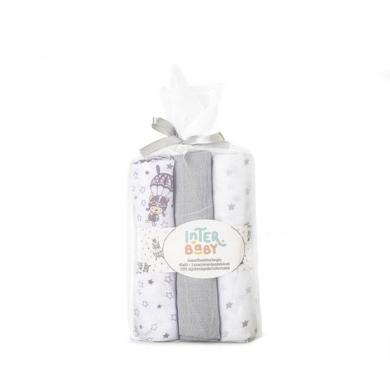 Муселинови Пелени 80х80 См 3бр Paracaidista Grey Interbaby