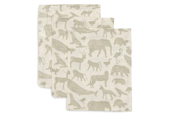 Комплект Муселинови Кърпи Спарчета 15 X 20 См. 3 Бр. Animals Olive Green Jollein