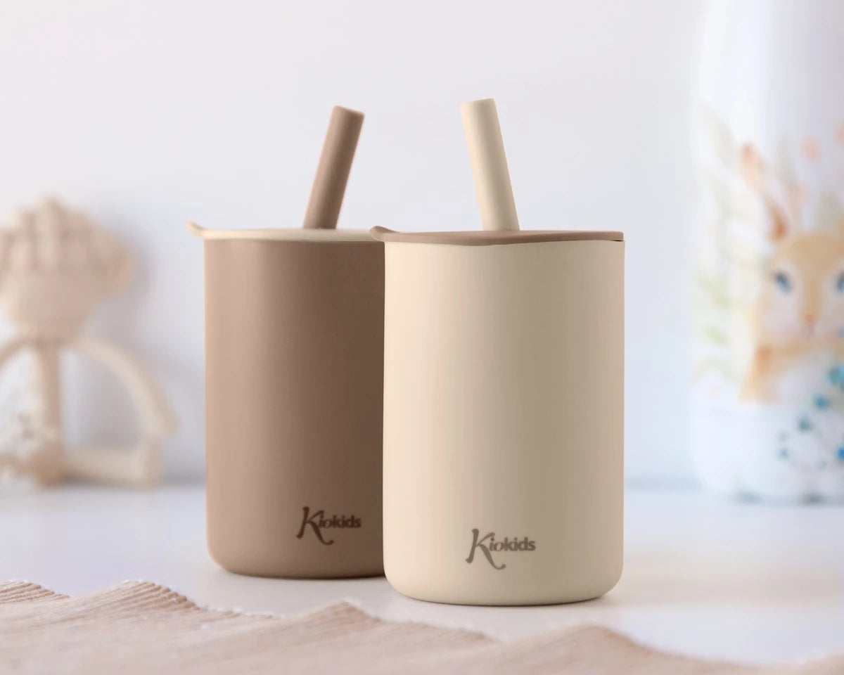 Детски Силиконови Чаши Със Сламка 180 Мл 2 Бр. Beige 04255 2 Kiokids