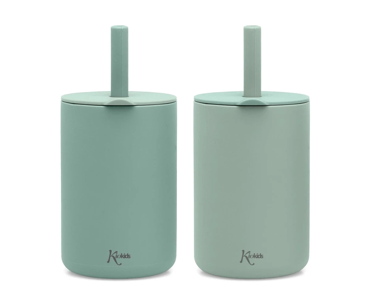 Kiokids 03804 3 menta színű, 180 ml-es, szívószálas szilikon pohár gyermekeknek, 2 db