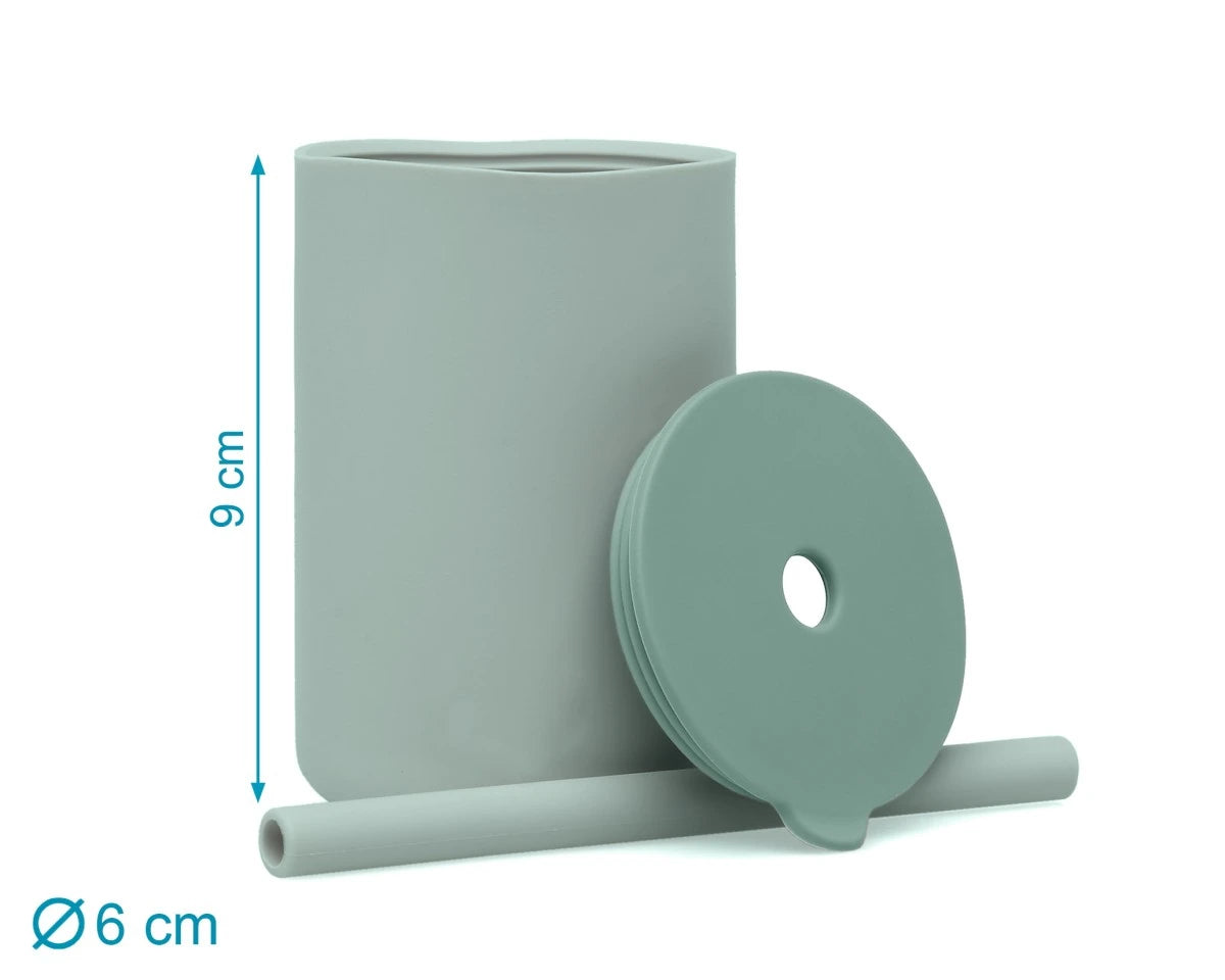 Kiokids 03804 3 menta színű, 180 ml-es, szívószálas szilikon pohár gyermekeknek, 2 db