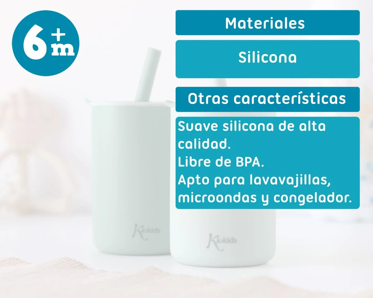 Kiokids 03804 3 menta színű, 180 ml-es, szívószálas szilikon pohár gyermekeknek, 2 db