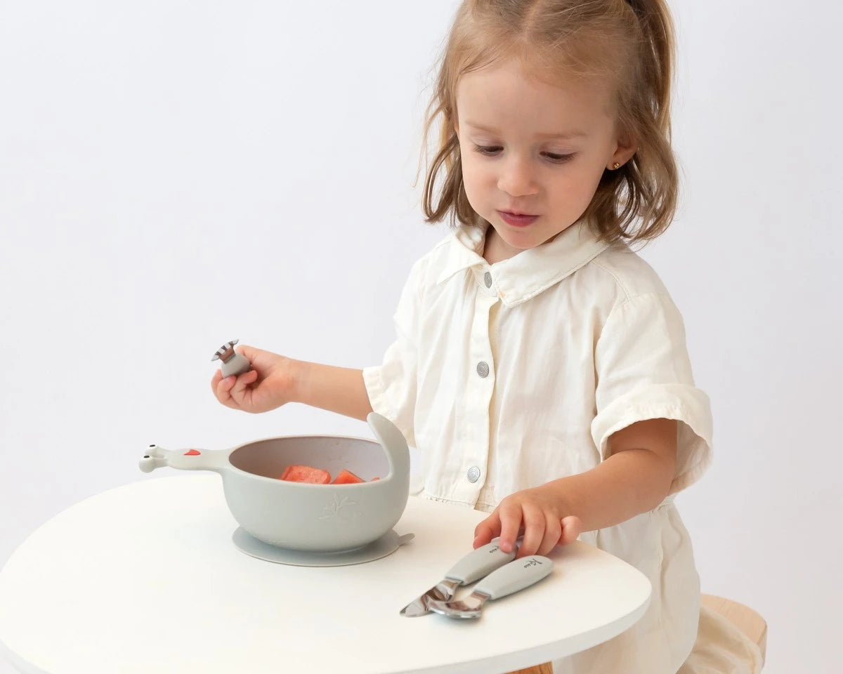 Комплект Бебешки Прибори За Хранене Grey 04165 4 Kiokids